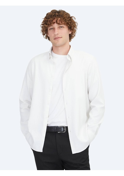 Kip Beyaz Regular Fit Dokuma Casual Pamuk Karışımlı Gömlek Beyaz