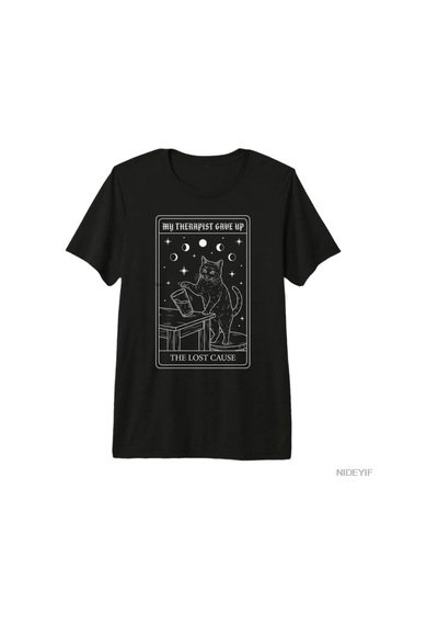 Tarzsokak Terapistim Komik Tarot Kartı Vermeyecekçe Dedi Kedi T-shirt Erkekler Kadınlar İçin % 100% Pam Çok Renkli