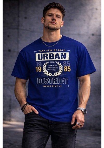 Herkesemoda Dıstrict Yazı Detaylı Basic T-shirt Lacivert