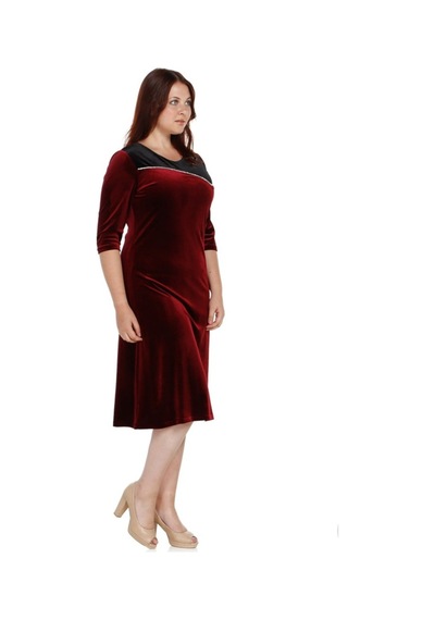 Nidya Moda Kmbinli Abiye Kadife Elbise 4073B Bordo