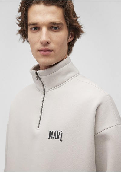 Mavi - Mavi Logo Baskılı Yarı Fermuarlı Gri Sweatshirt 0s10208-70074 Gri