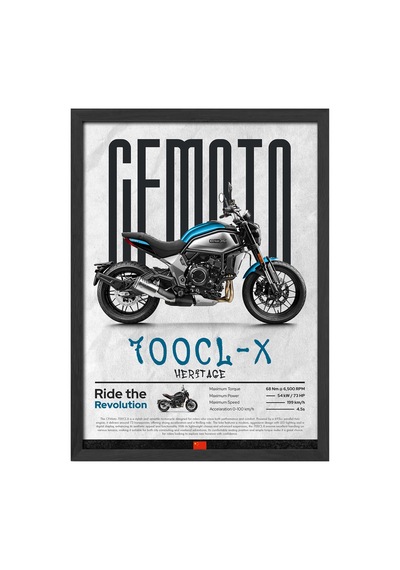 Cfmoto 700 Cl-x Heritage Siyah Ahşap Çerçeveli Poster, Dekoratif Motosiklet Duvar Tablosu