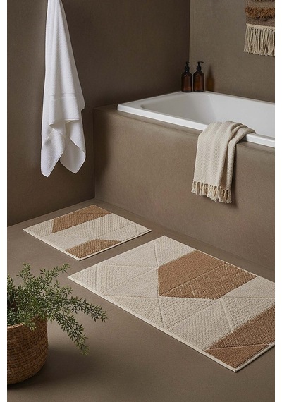 Terra Geometrik 2 Li Banyo & Klozet Paspas Takımı Kahverengi