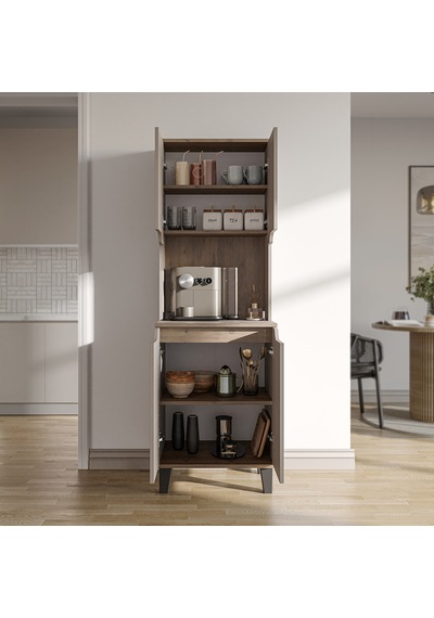 Defne Kahve Köşesi, Çok Amaçlı Dolap, 4 Kapaklı Kiler Dolabı, Mutfak Dolabı 60 Cm Atlantik Çam - Kumtaşı Defne Kahve Köşesi, Çok Amaçlı Dolap, 4 Kapaklı Kiler Dolabı, Mutfak Dolabı 60 Cm Atlantik Çam - Kumtaşı