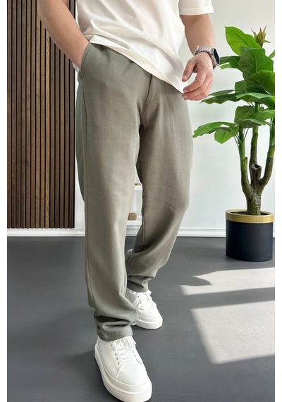 Edwox Erkek Beli Düğmeli Pantolon Yeşil Edw469
