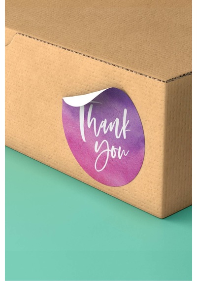 90 Adet Thank You Teşekkür Etiketi Mor Pembe 3x3cm St2039 Çok Renkli