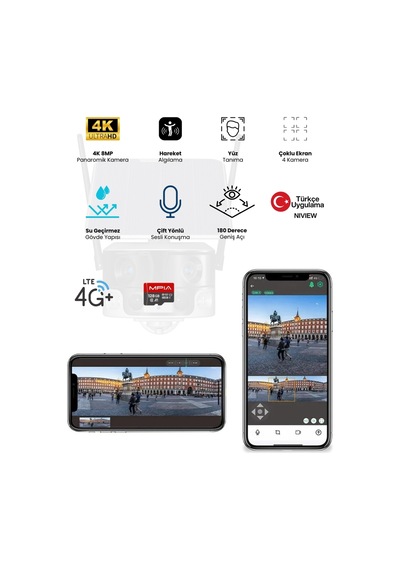 4k 4g Sım Kartlı Solar Kamera Çift Lensli Sesli Görüşme 180 Panoramik Görüş Ip Kamera 128gb Hediye