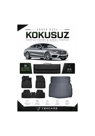 Mercedes W205 2017 Model Aracınıza Özel 4d Karbonlu Kauçuk Paspas Takımı Ve Rampalı Bagaj Havuzu