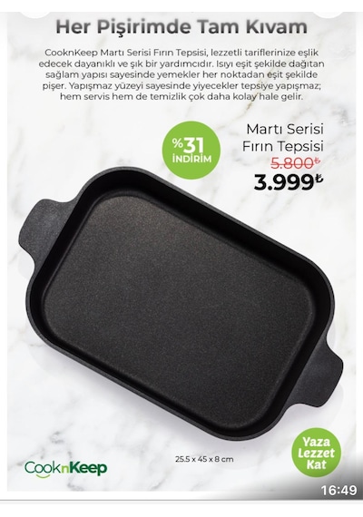 Cooknkeep Döküm Tepsl Boyut 25,5 45,8 Cm Siyah