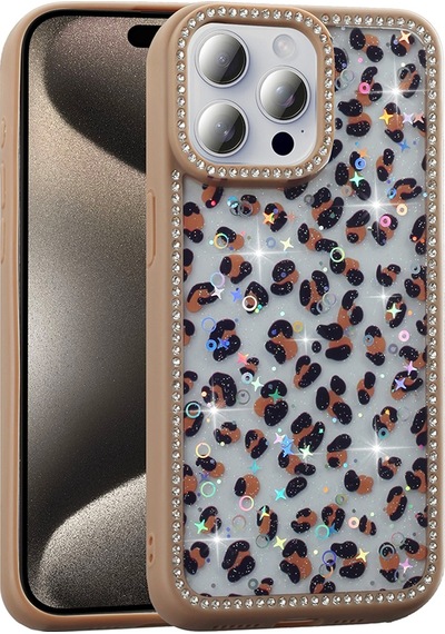 Apple Uyumlu iPhone 15 Pro Max Kılıf Taşlı Ve Simli Tasarım Mkst Azra Kapak - Gold Altın