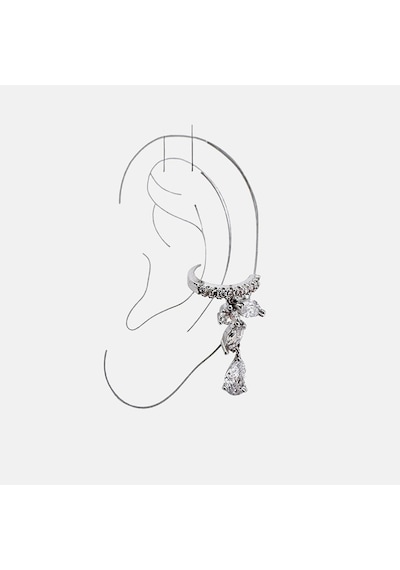 Earcuff Sıkıştırmalı Pirinç Kıkırdak Küpe Damla Kesim Baget Taş Sallantılı Gümüş Renk Çelik