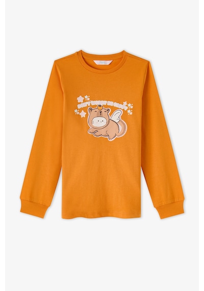 Penti Kız Çocuk Turuncu Dont Worry Pamuklu Uzun Kollu 2li Pijama Takımı Rg43