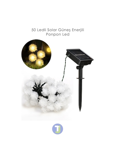 Technojet Solar Güneş Enerjili 50 Led'li 7m Ponpon Led Işık Dekorasyon Bahçe Aydınlatma Sarı Işık Sarı