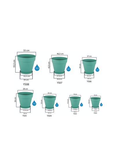 Ys04 Yalı Saksı Drenaj Aparatlı Tabaklı Dekoratif Saksı 24cm, 6 Litre Antrasit