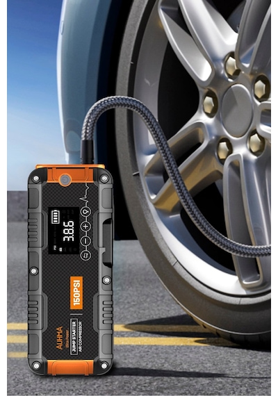 Auhma A9955 16.000 Mah Akü Takviye Cihazı Şarjlı Hava Kompresörü 150 Psı Lastik Şişirme Pompası Powerbank