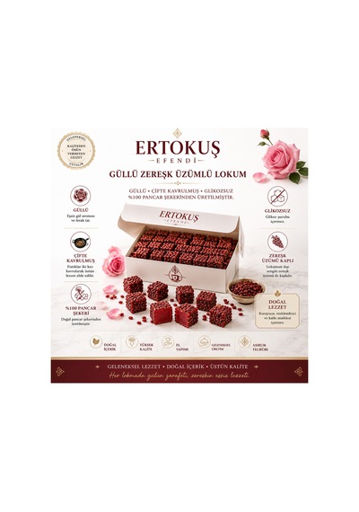 Zereşk Üzüm Kaplı Güllü Lokum 250gr Çifte Kavrulmuş %100 Pancar Şekeri - 904514331