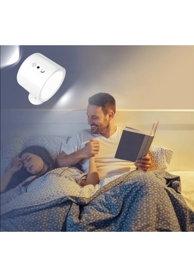 Led Kablosuz 360 Dönen Şarjlı Yatak Başı Çalışma Masası Ledli Duvar Aplik 3 Renk Işıklı Gece Lambası Çok Renkli