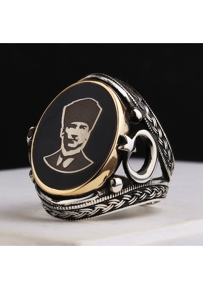 Fkgümüş 925 Ayar Ay Yıldızlı Atatürk Erkek Gümüş Yüzük Silver