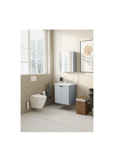 Kapaklı Lavabo Dolabı, Kül Gri, 60 Cm, Modern Tasarım Açık Ceviz