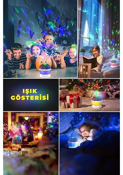 Dönen Masa Lambası Yansıtmalı Gece Lambası Işığı Gökyüzü Yıldızlı Projeksiyon Aydınlatma Elektronik