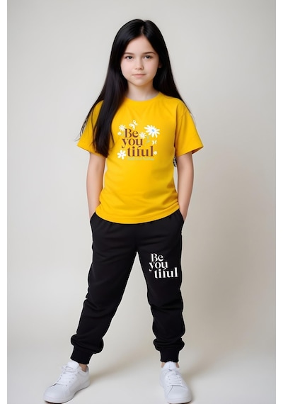 Fyk Kids Kız Çocuk Be You Tiful Baskılı Alt-üst Takım Sarı