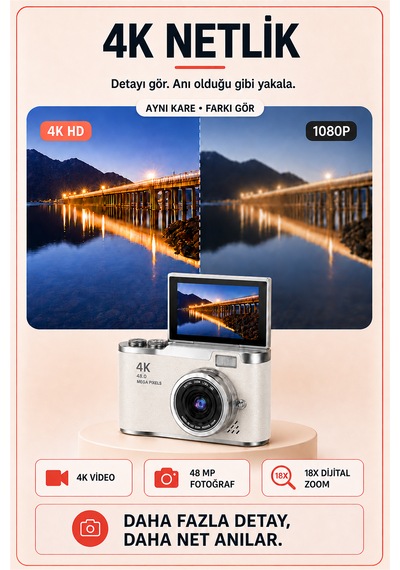 Solvis SOLVİSW Dijital Retro Fotoğraf Makinesi + 64 GB Sd Kart