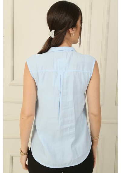 By Saygı V Yaka Taş Detaylı Bluz Bebe Mavi