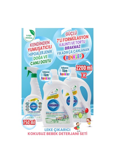 %100 Doğal Bitkisel Kokusuz Bebek Sıvı Çamaşır Deterjanı-leke Çıkarıcı Seti 2200 ML