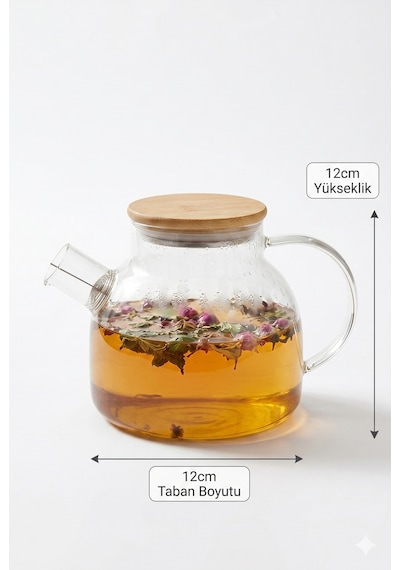 800 Ml Borosilikat Isıya Dayanıklı Cam Demlik Bambu Kapaklı Süzgeçli Ateşe Dayanıklı Şık Bitki Çayı Şeffaf