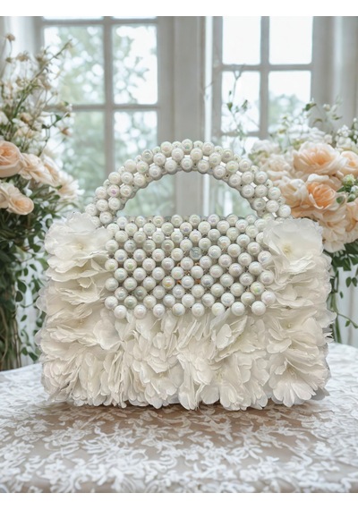 Luti Design Çiçekli Sedefli İnci Çanta- Pearl Bloom Collection Açık Gri