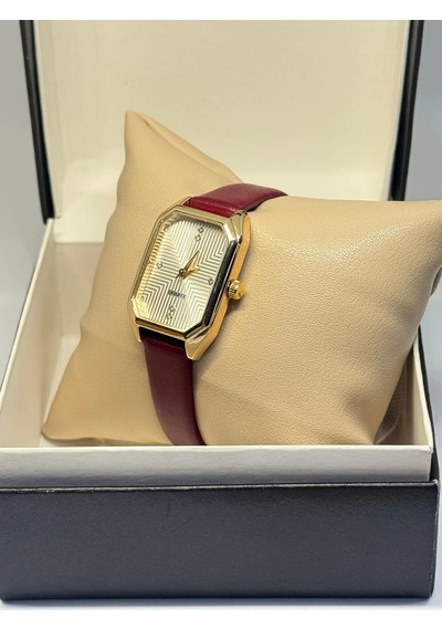 Savior Collection Zelinda Gold Sarı Saat Bordo Deri Kordon