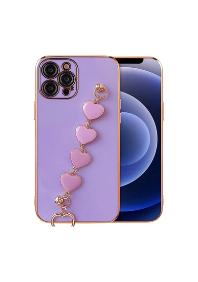 Ally Apple iPhone Uyumlu 13 Pro 6.1inç Kılıf Kalp Bileklik Tutuculu Lüx Silikon Askılı Kılıf- 5775 Mor