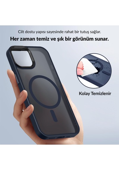 Bix İphone 13 Pro Max Magsafe Uyumlu Kılıf Tam Koruma Manyetik Darbe Emici Gece Mavisi
