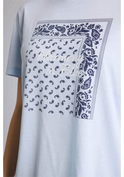 Defacto Baskılı Mavi Kadın T-shirt G2883ax/be177 Mavi