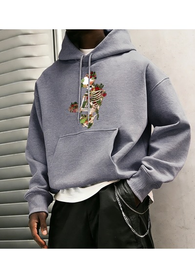Startmore Tarzsokak Cottagecore Tarzı Sukulent Teslim Olmak Desen Erkekler Hoody Cep Vintage Üst Rahat Gevşek Yum Gri