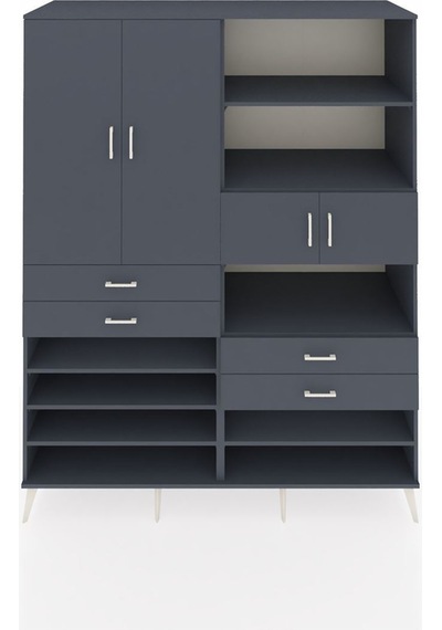 Kronos Gardrop 11 Raflı 4 Çekmeceli 4 Kapaklı 176x59x221 Antrasit-antrasit Beyaz Kronos Gardrop 11 Raflı 4 Çekmeceli 4 Kapaklı 176x59x221 Antrasit-antrasit Beyaz