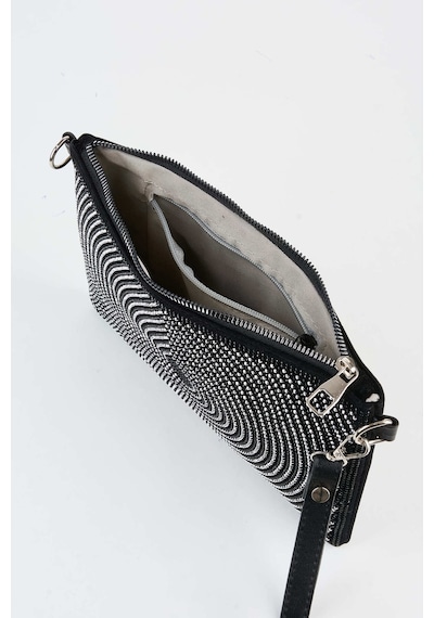 Vivaq Kadın Damla Gümüş Taşlı Süet Bilek Askılı Ve Zincir Askılı Portföy El Ve Clutch Çanta SİYAH