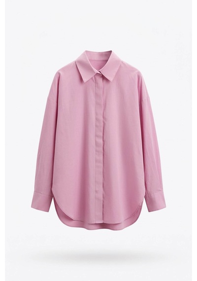 Quzu Oversize Pembe Kadın Gömlek 11478