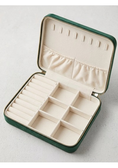 Takı Kutusu Düzenleyici Seyahat Çantası Kolye Yüzük Küpe Organizer Kadife Yeşil 22cmx17cm