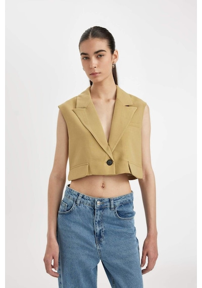 DeFacto Crop Ceket Yaka Basic Düz Blazer Yelek D1199AX24SMKH485 Haki