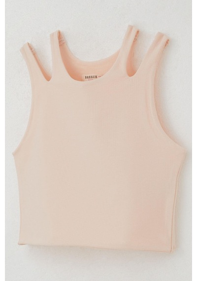 Breeze Kız Çocuk Crop Tişört Çift Askı Omuz Detaylı 9-16 Yaş, Somon Somon