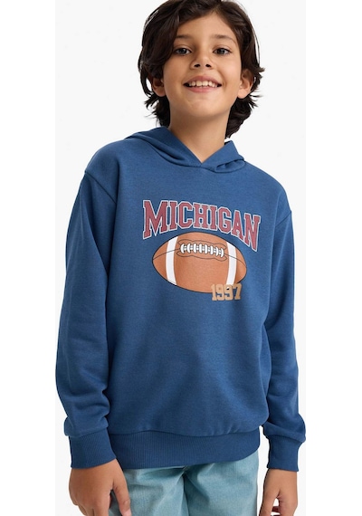 Defacto Erkek Çocuk Kapüşonlu Baskılı İçi Yumuşak Tüylü Sweatshirt G5564a825cwın179 İndigo-ın179