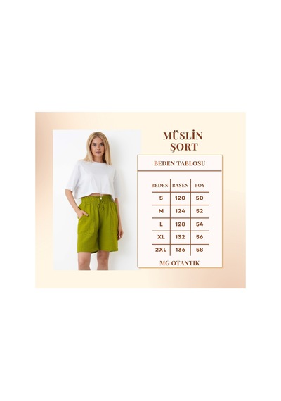 The Voler Müslin Şort Kadın Yüksek Bel Oversize Rahat Kesim Cepli %100 Pamuklu Yazlık Şort Yeşil The Voler Müslin Şort Kadın Yüksek Bel Oversize Rahat Kesim Cepli %100 Pamuklu Yazlık Şort Yeşil
