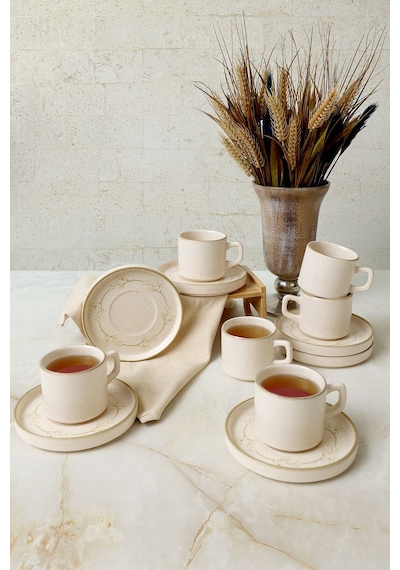 Keramika Taupe Bloom Stackable Çay Takımı 12 Parça 6 Kişilik 22520-28 Krem