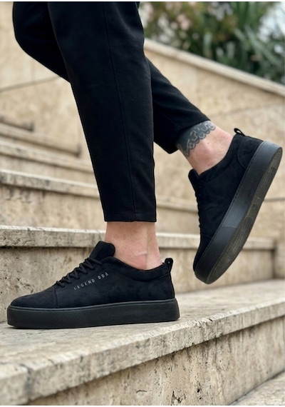 Tarzbu Bağcıklı Süet Erkek Klasik Sneakers Ayakkabı Tarz0104 Siyah
