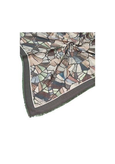 Mim Eşarp Ebruli Kışlık Desenli Eşarp 95x95 Cm Koyu Gri - Yeşil