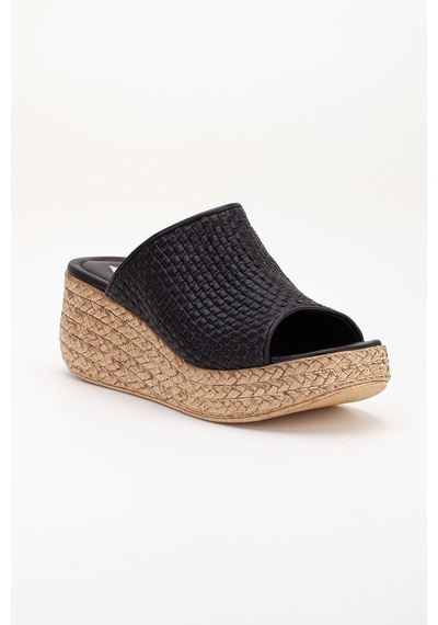 Analin Shoes Kadın Hakiki Deri Örgülü Terlik - Siyah