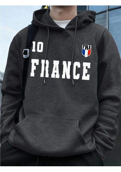 Startmore Tarzsokak Fransa Bayrağı Mektup Baskı Hoodie Erkek Kış Polar Sıcak Kazaklar Koşu Cep Kazak Sportif Gevş Antrasit