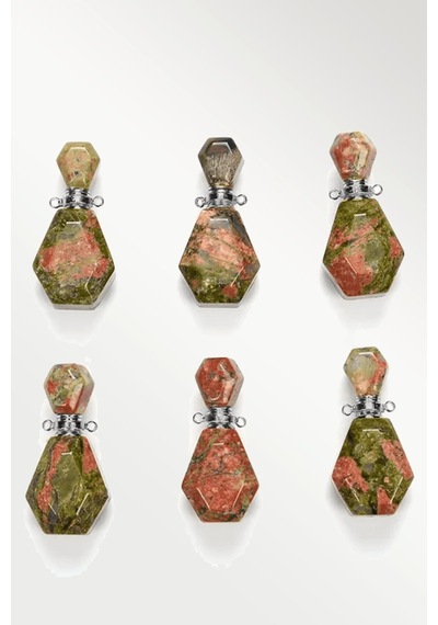 Erilsa Sertifikalı Parfüm Şişe Tasarımlı Unakit Taşı Kolye - Gümüş Apara Çok Renkli