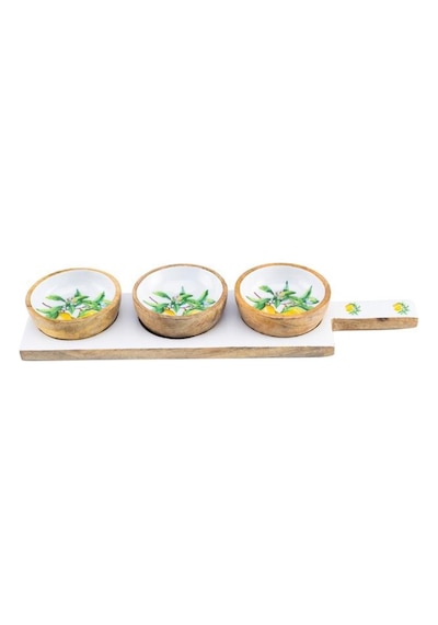 Bambum Kangura - Mango Ağacı 4 Parça Çerezlik Sunumluk Limon Desen Ahşap